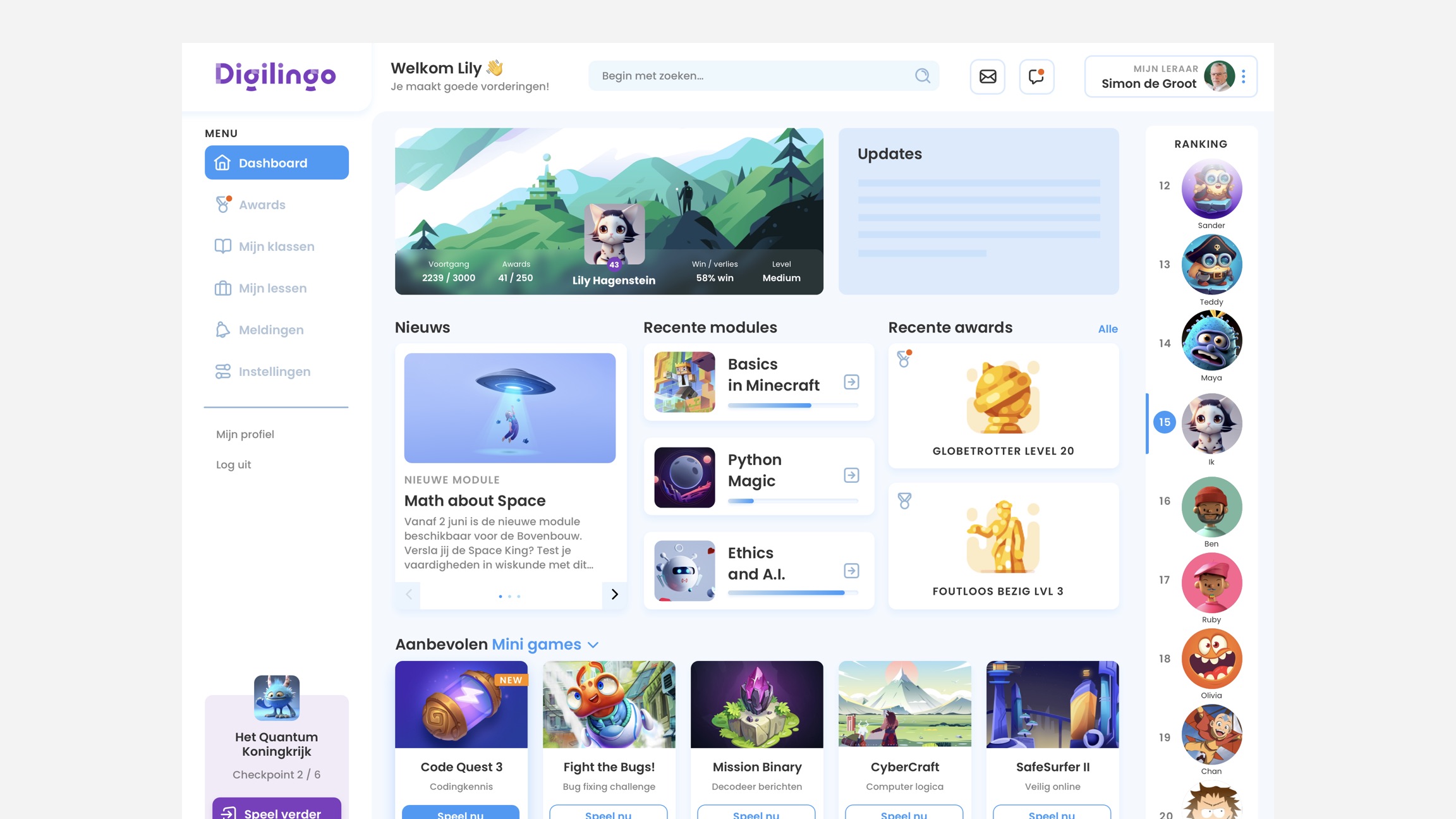 Digilingo learning dashboard