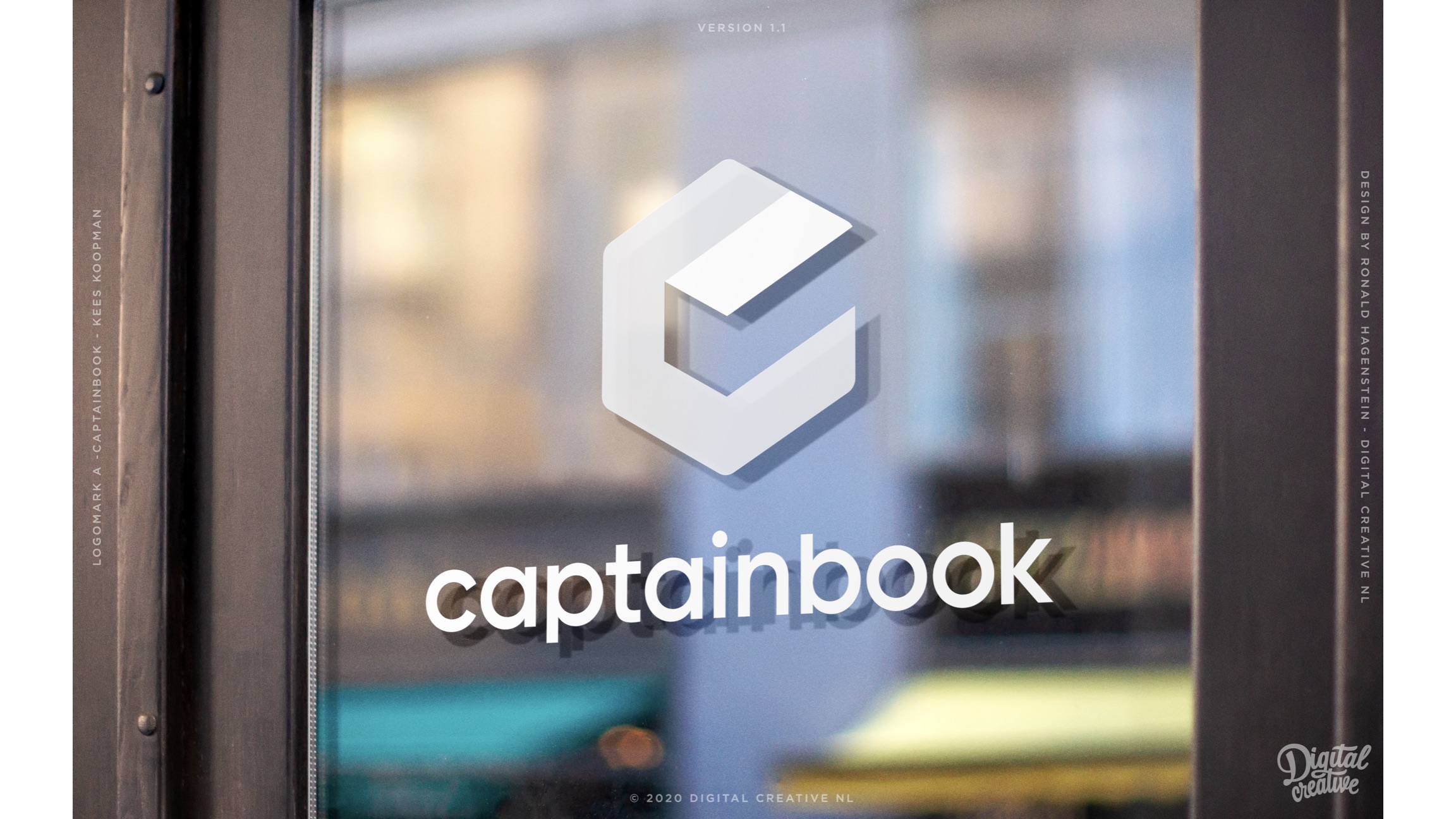 Captain Book logo on an office window