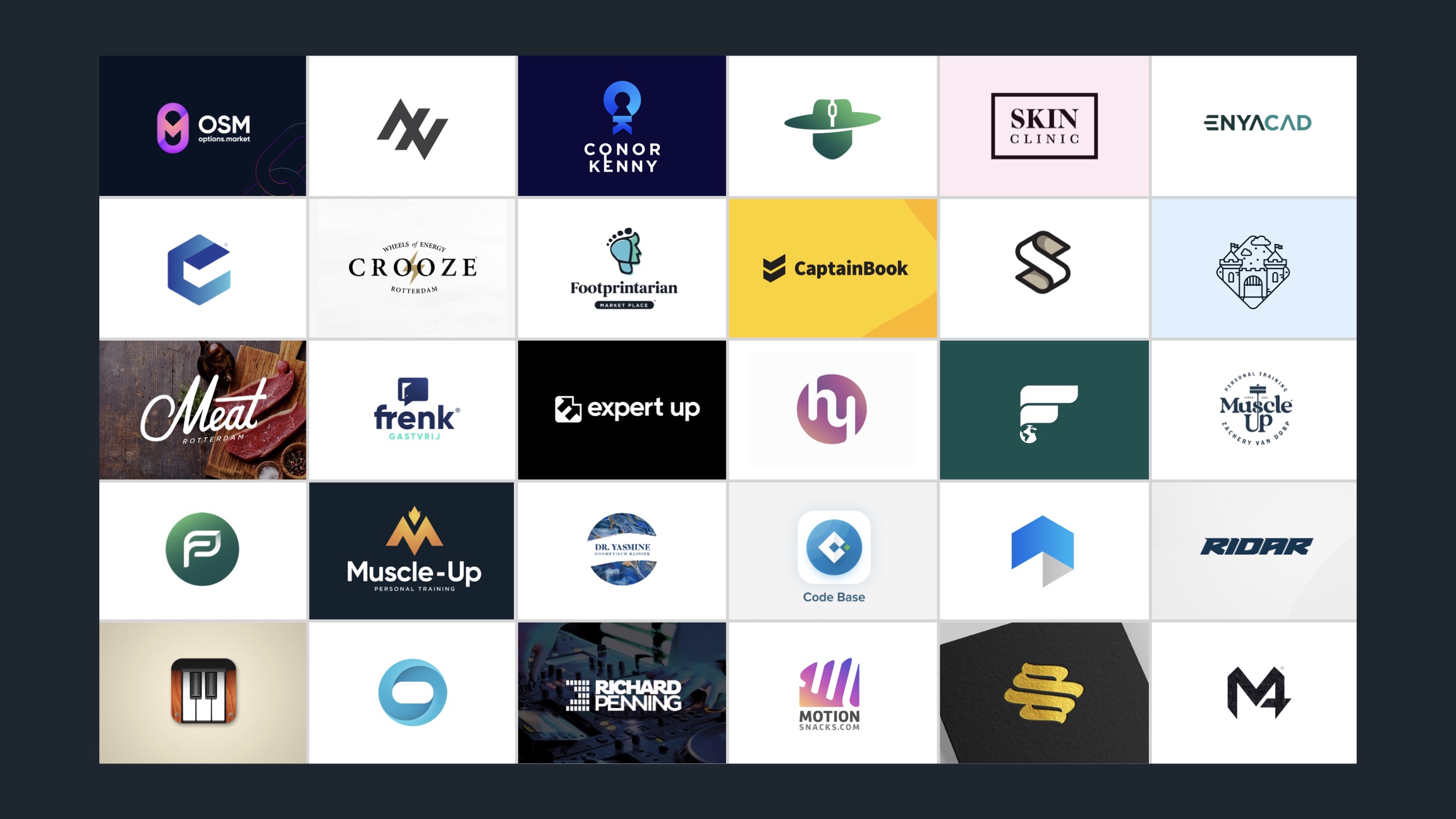 Grid of logos designed between 2010 and 2024